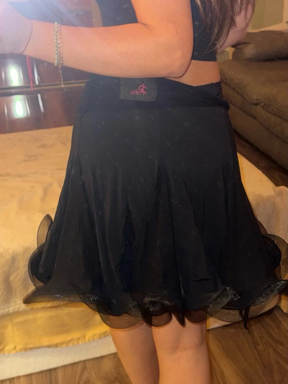 Black Ruffled Ballroom Dancing Skirt with shorts